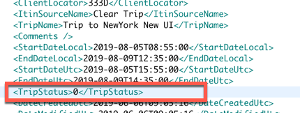 Code example showing trip status