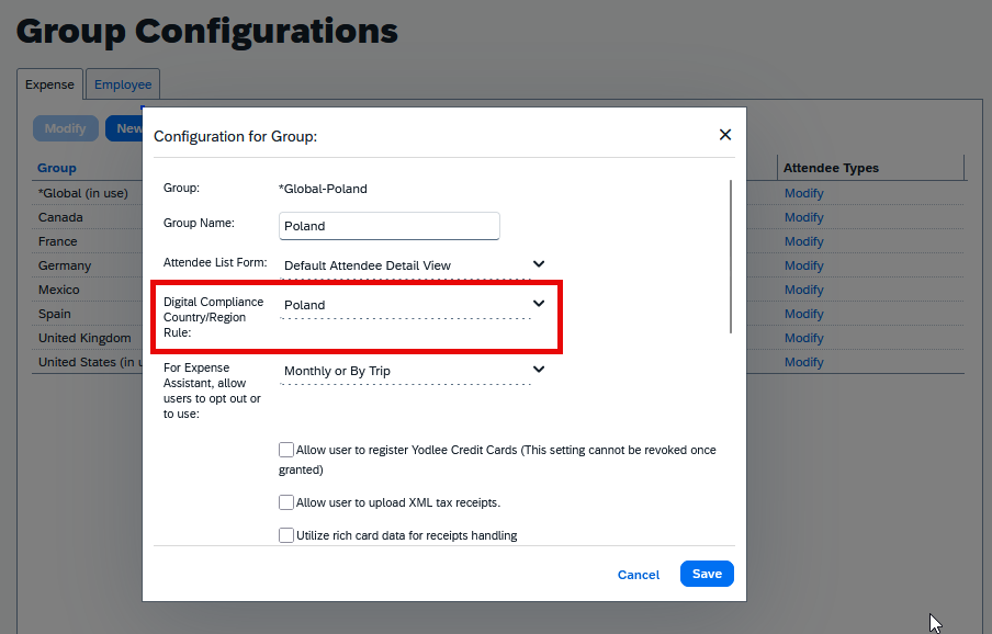 Expense Group Configuration Setting